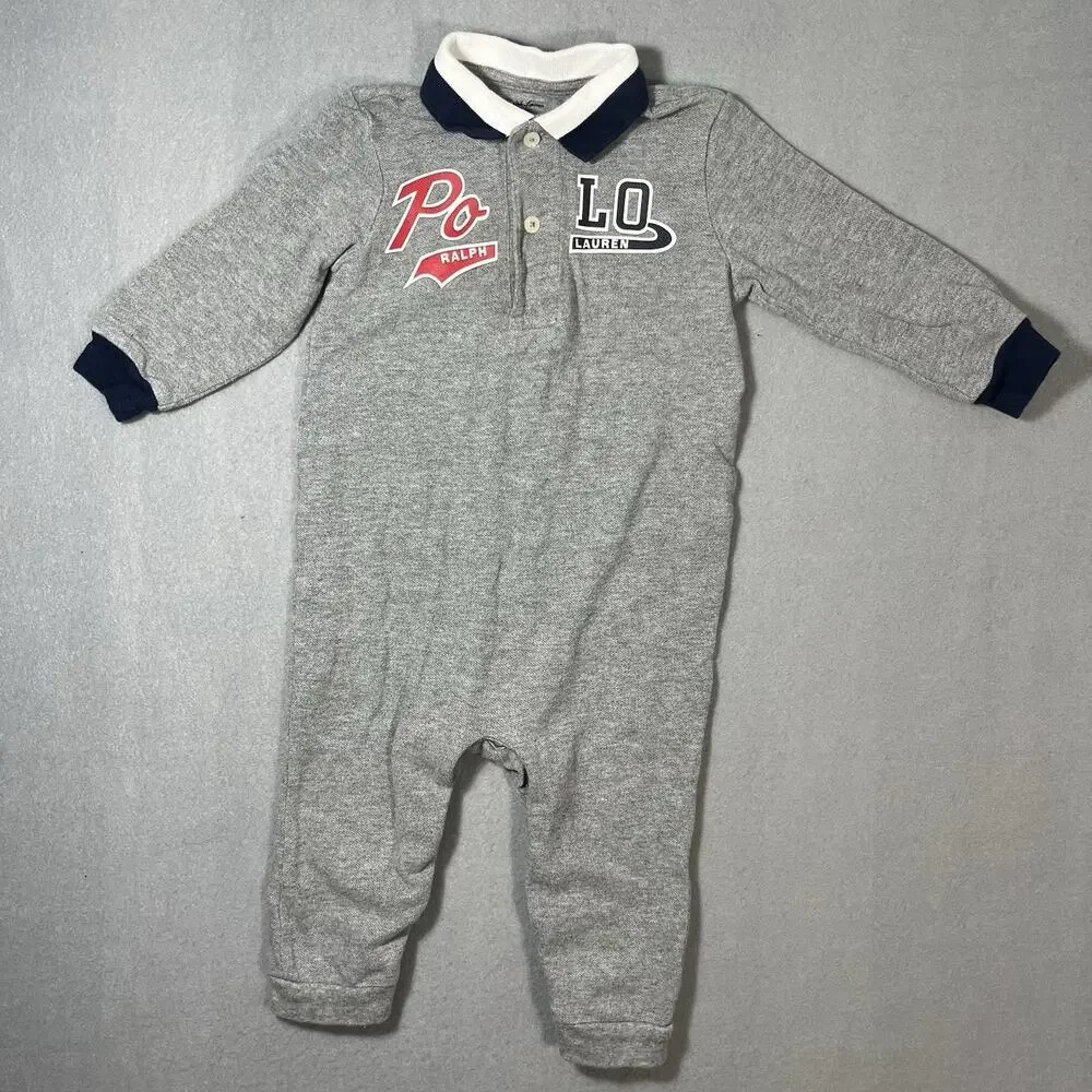 Polo Ralph Lauren toddler 12 Months One‎ Piece Jumpsuit Polo Collared Grey